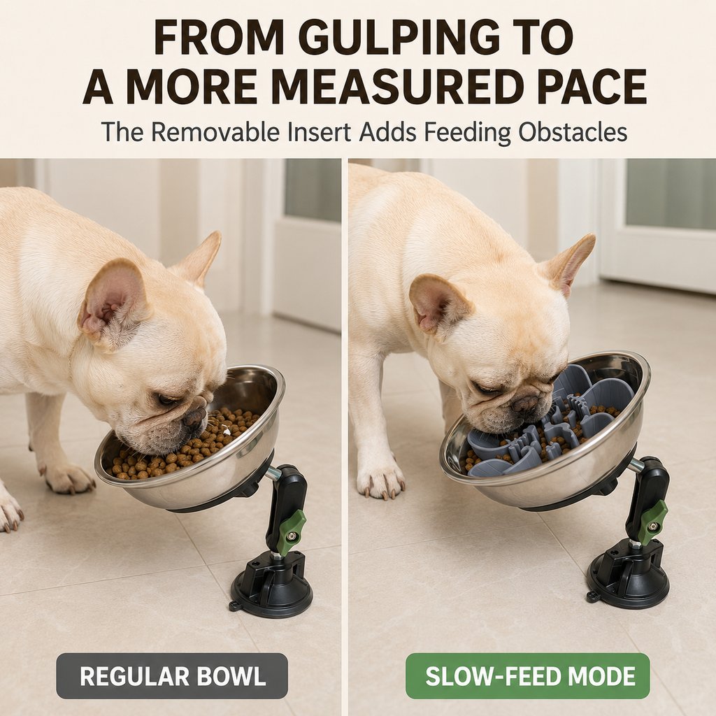 Paws in Awe Adjustable Suction-Mount Slow Feeder Bowl for French Bulldogs, Cats & Small-to-Medium Dogs - Floor or Vertical Setup Helps Reduce Sliding image 7