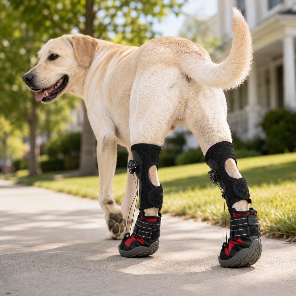 Adjustable tension dial dog support boot detail