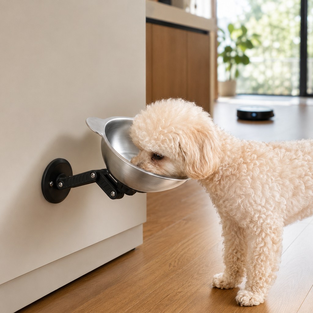 Paws in Awe Adjustable Wall-Mounted Pet Bowl for Cats & Small Dogs - Space-Saving Magnetic Stainless Steel Bowl image 4