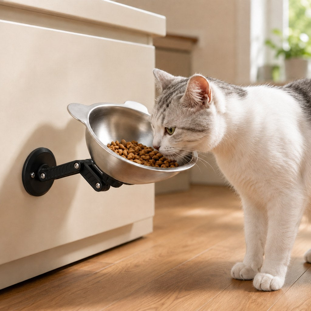 Paws in Awe Adjustable Wall-Mounted Pet Bowl for Cats & Small Dogs - Space-Saving Magnetic Stainless Steel Bowl image 10