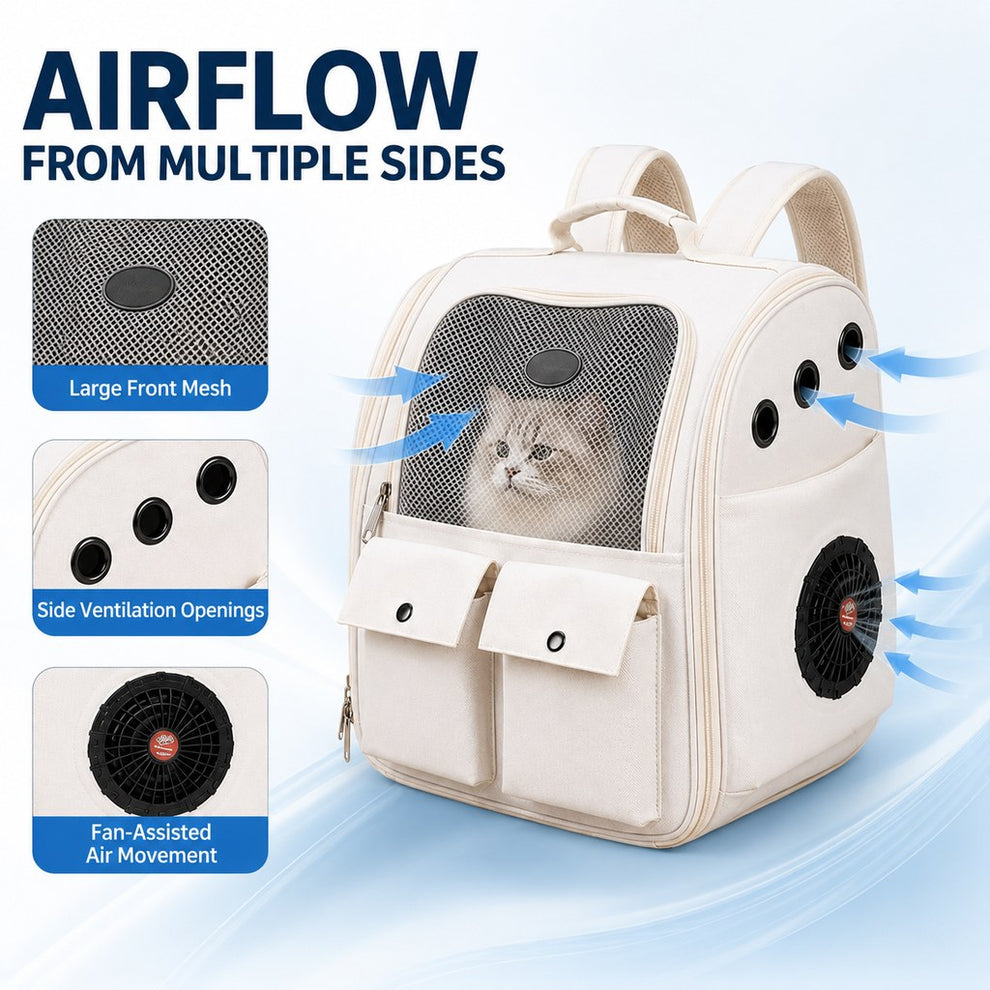 Paws in Awe USB-Powered Dual-Fan Cat Carrier Backpack for Vet Visits & Everyday Travel - Fan-Assisted Cooling for Less-Stuffy Trips image 5