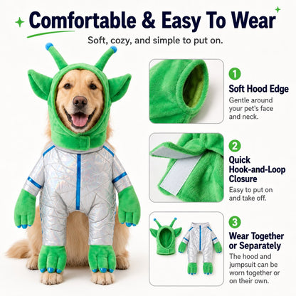 Paws in Awe Green Alien Pet Costume for Dogs & Cats - Funny Halloween Transformation Outfit for Pet Parties, Photoshoots & Costume Events