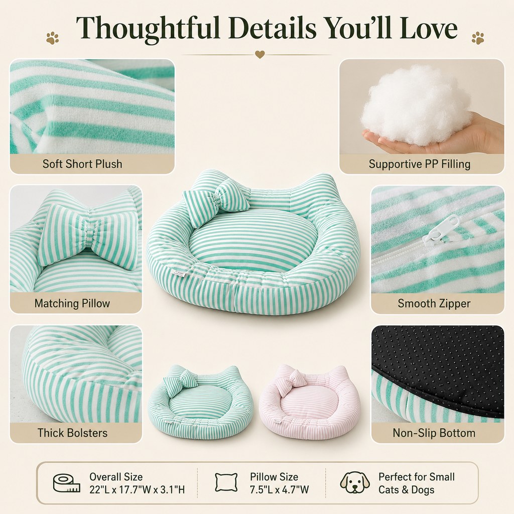 Paws in Awe All-Season Bolster Pet Bed with Pillow for Cats & Small Dogs - Soft Raised-Edge Support for Indoor Naps image 3