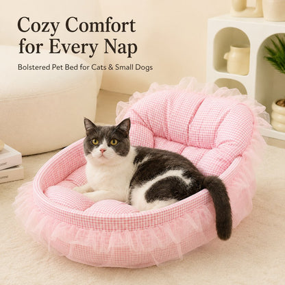 Paws in Awe All-Season Bolster Pet Bed for Cats & Small Dogs - Cushioned Indoor Lounger with Raised Sides image 4