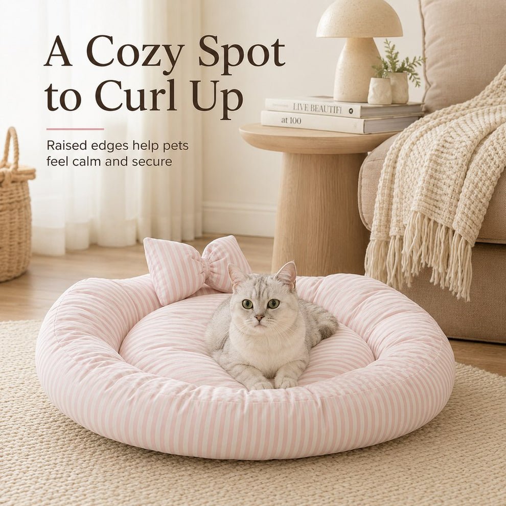 Paws in Awe All-Season Bolster Pet Bed with Pillow for Cats & Small Dogs - Soft Raised-Edge Support for Indoor Naps image 6