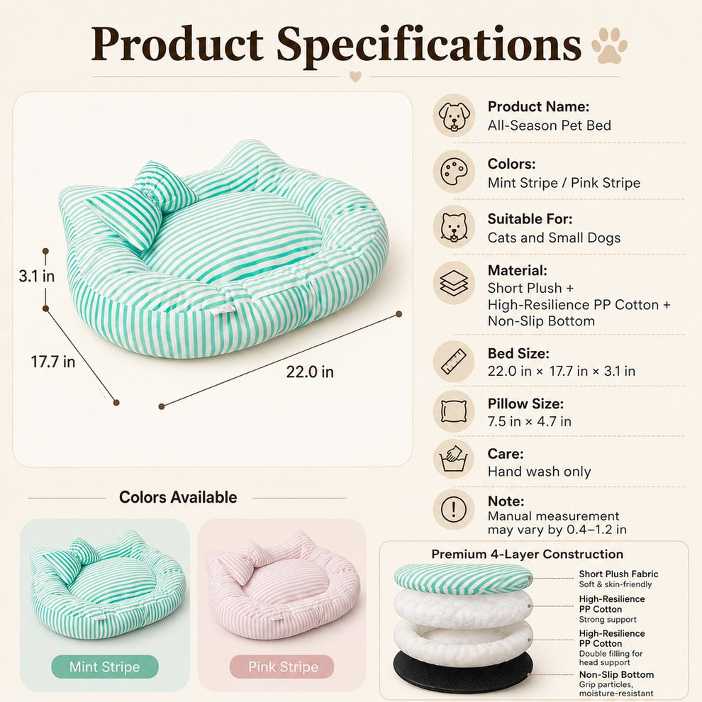 Paws in Awe All-Season Bolster Pet Bed with Pillow for Cats & Small Dogs - Soft Raised-Edge Support for Indoor Naps image 8