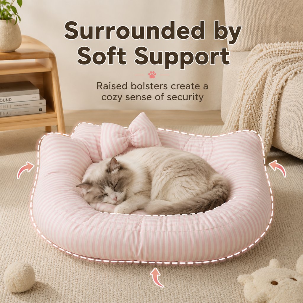 Paws in Awe All-Season Bolster Pet Bed with Pillow for Cats & Small Dogs - Soft Raised-Edge Support for Indoor Naps image 7