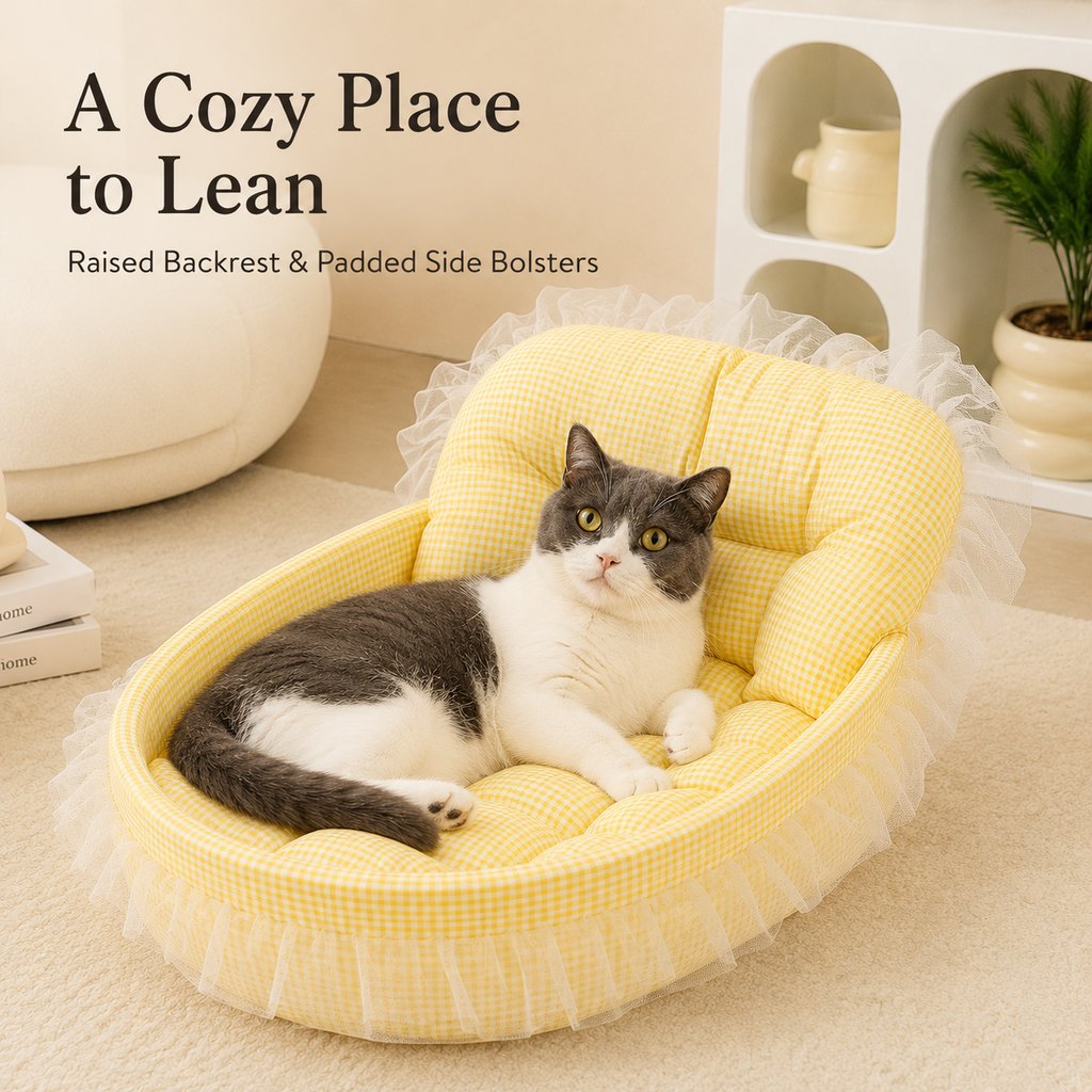 Paws in Awe All-Season Bolster Pet Bed for Cats & Small Dogs - Cushioned Indoor Lounger with Raised Sides image 8