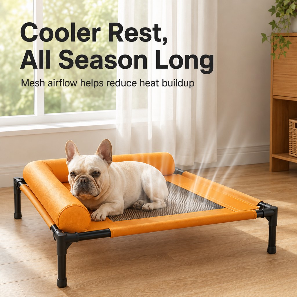 All-season indoor dog cot for French Bulldogs and small dogs