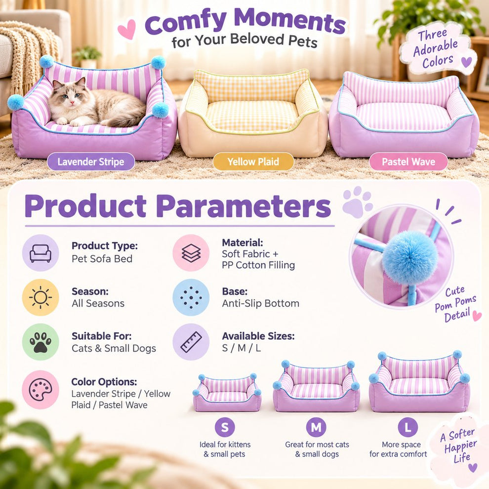 Paws in Awe All-Season Pet Sofa Bed with Supportive Bolsters & Pillow for Cats and Small Dogs image 8