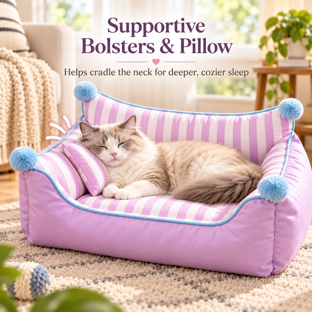 Paws in Awe All-Season Pet Sofa Bed with Supportive Bolsters & Pillow for Cats and Small Dogs image 2