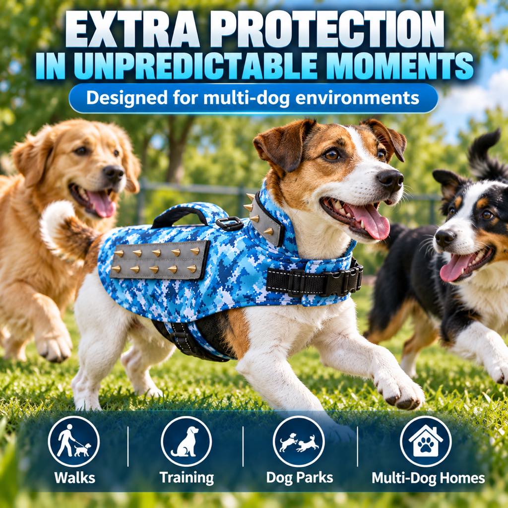 Protective dog vest for multi-dog environments