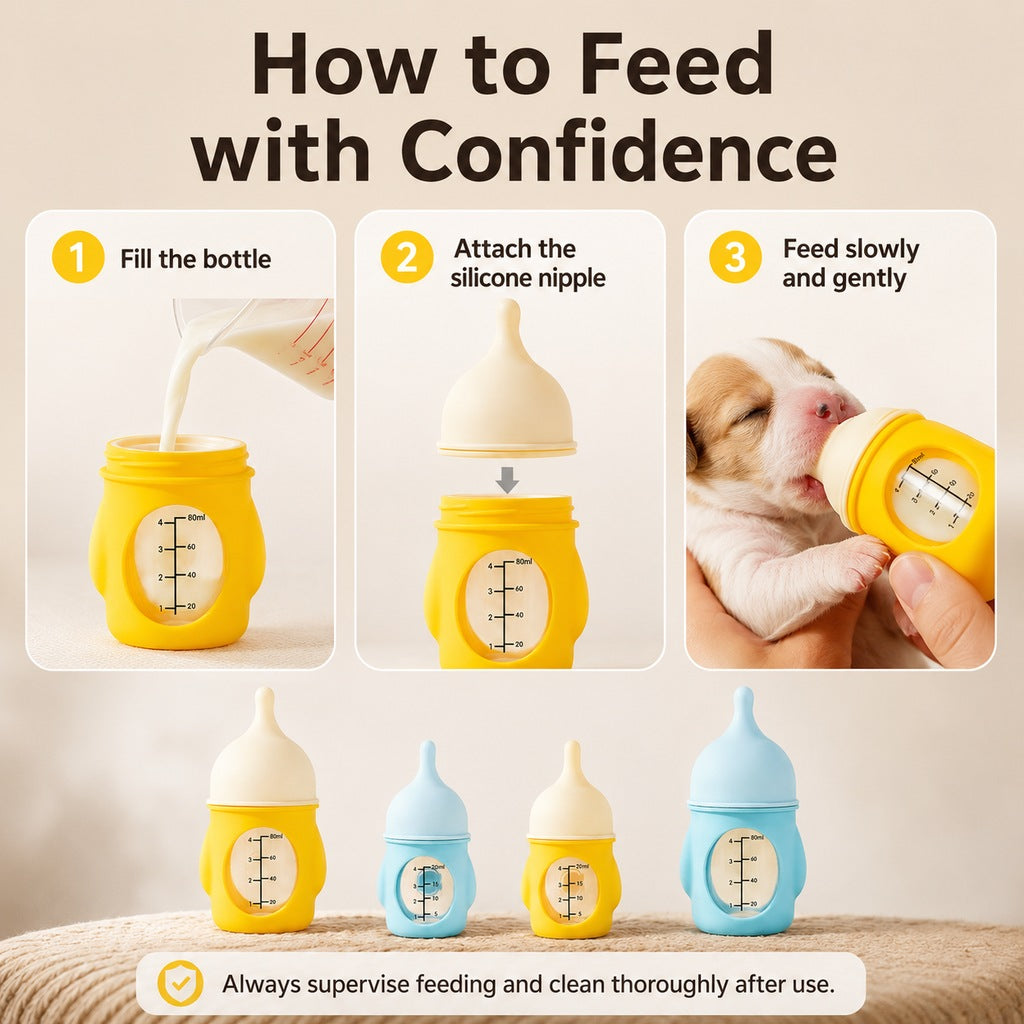 Paws in Awe Newborn Puppy & Kitten Nursing Bottle – Anti-Choke Silicone Pet Feeder for Safe, Gentle Milk Feeding at Home image 11
