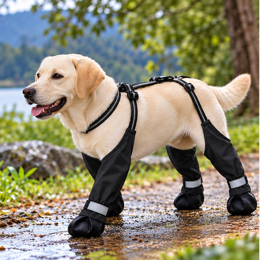 Paws in Awe Stay-On Outdoor Dog Boots with Leg Covers - Anti-Slip Reflective Paw Protection for Muddy Walks