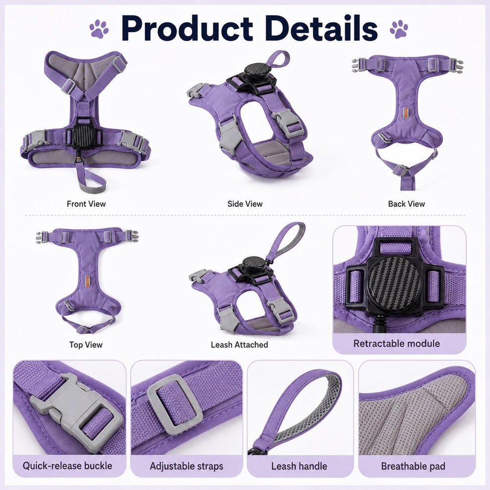 Paws in Awe 2-in-1 No Pull Dog Harness with Built-in Retractable Leash - Safe & Comfortable Control for Daily Walks & Outdoor Adventures image 9