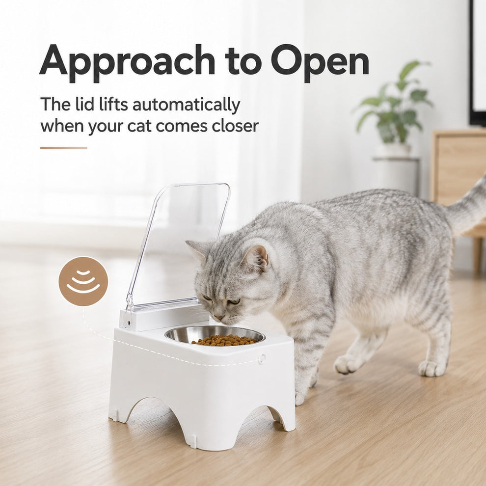 Paws in Awe Smart Auto-Opening Covered Cat Bowl for Cleaner Indoor Feeding - Rechargeable Dustproof Cat Feeder image 2