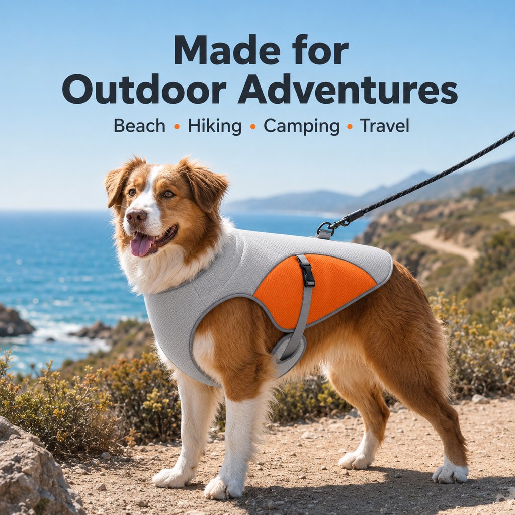 Paws in Awe Dog Cooling Vest for Summer Walks - Wet-to-Cool Lightweight Jacket with Leash Ring for Hot Weather Outdoor Comfort image 3