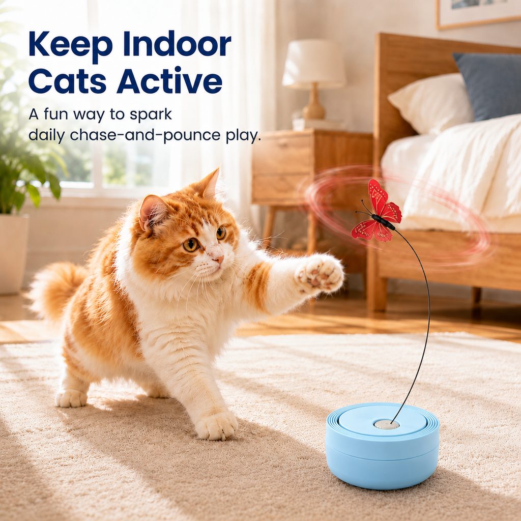 Automatic butterfly cat toy keeps indoor cats active