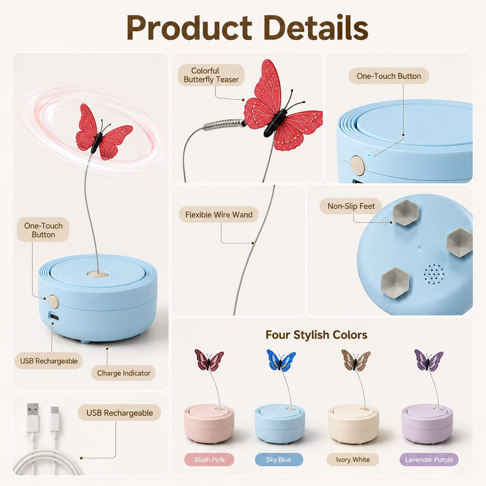 Automatic butterfly cat toy product details and colors