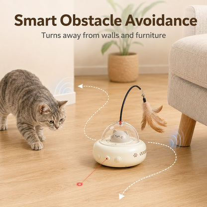 Smart obstacle avoidance automatic cat toy turns away from walls and furniture