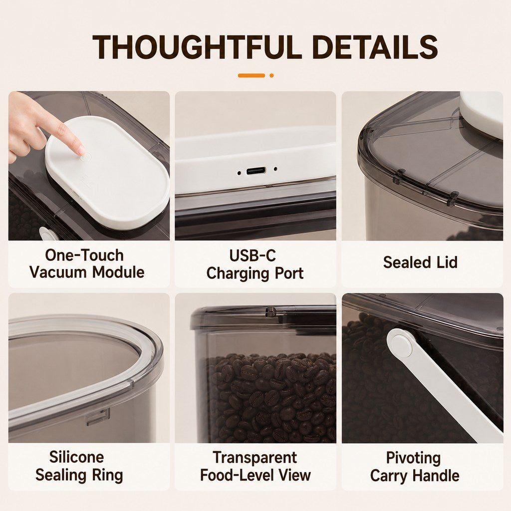Automatic vacuum pet food container thoughtful details