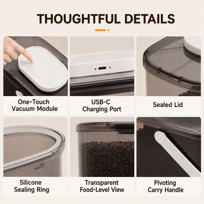 Automatic vacuum pet food container thoughtful details