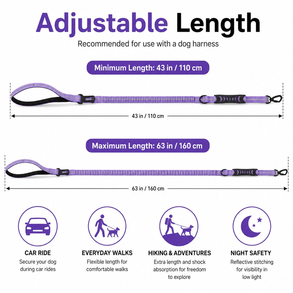 Paws in Awe Reflective Dog Car Seat Belt Leash for Backseat Travel & Daily Walks - Shock-Absorbing Bungee Tether to Help Reduce Pulling & Driver Distraction image 8