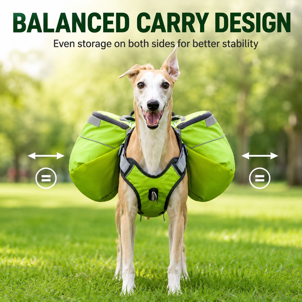Balanced saddlebag design dog pack