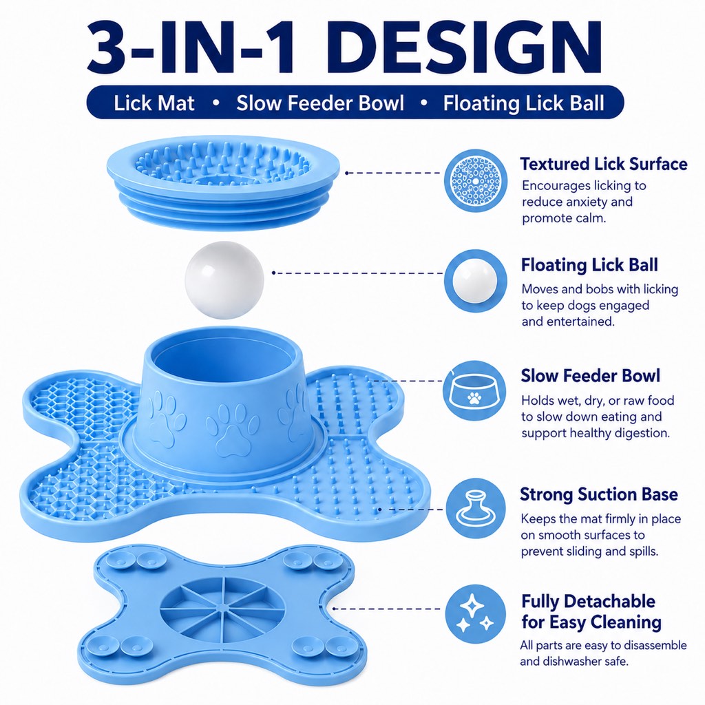 Paws in Awe 3-in-1 Dog Lick Mat & Slow Feeder Bowl for Bath Time, Grooming & Home Alone - Helps Slow Fast Eating and Keep Pets Busy image 7