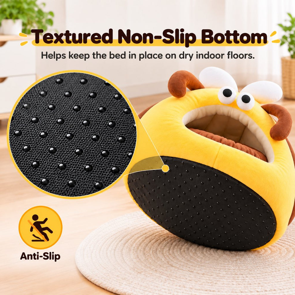 Textured non-slip bottom of the bee cave pet bed