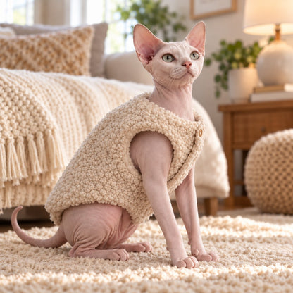 Beige sleeveless sherpa vest for cats