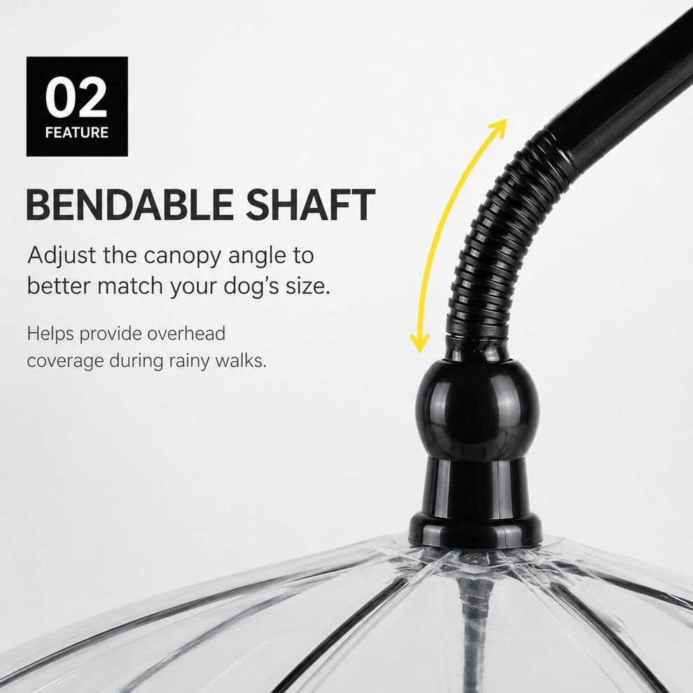Bendable shaft detail on clear dog umbrella