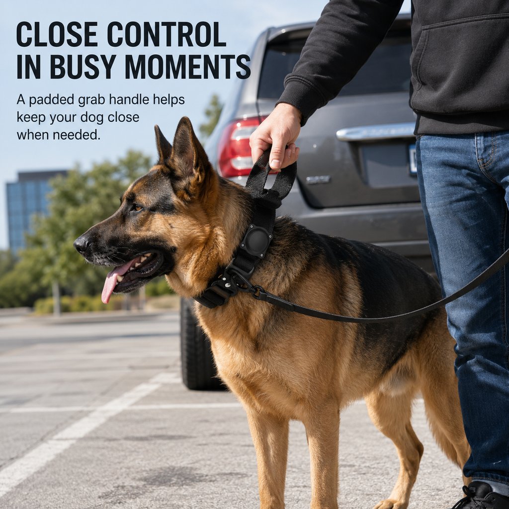 Black AirTag-compatible tactical dog collar