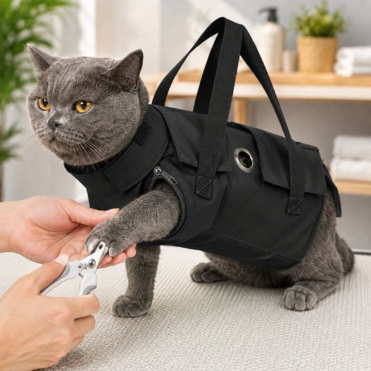 Paws in Awe Multi-Use Cat Carrier & Grooming Bag - Easy Paw Access for Vet Visits & At-Home Care