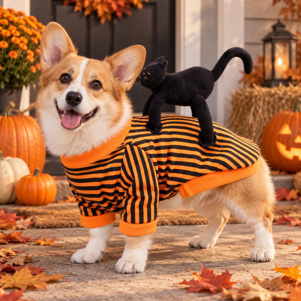 Black Cat Rider Halloween Pet Costume for dogs