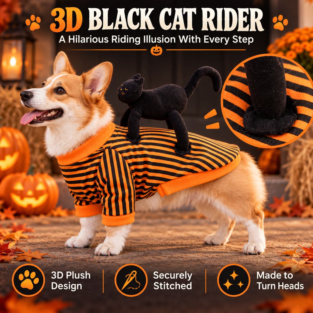 3D Black Cat Rider dog Halloween costume design