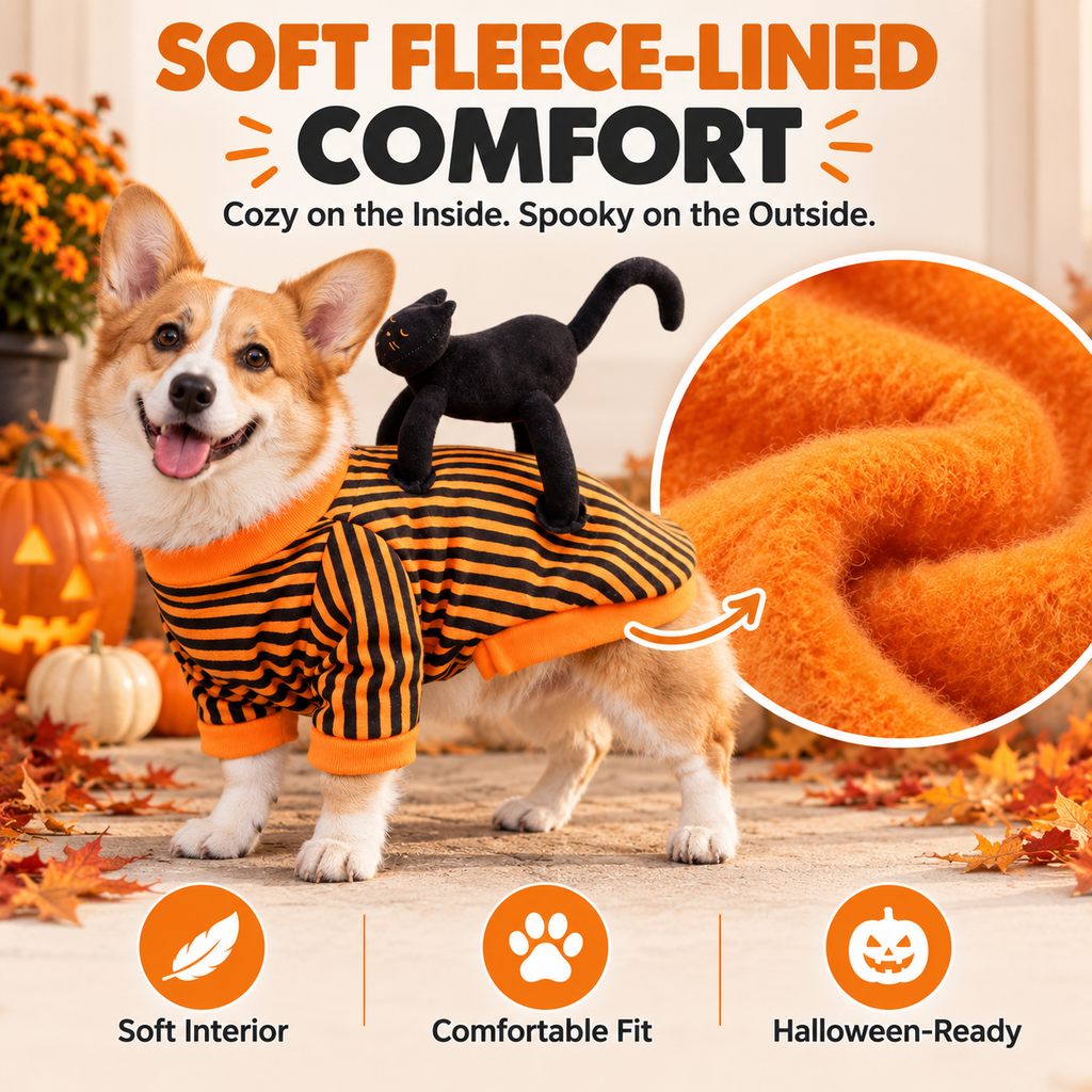 Fleece-lined Black Cat Rider Halloween pet costume