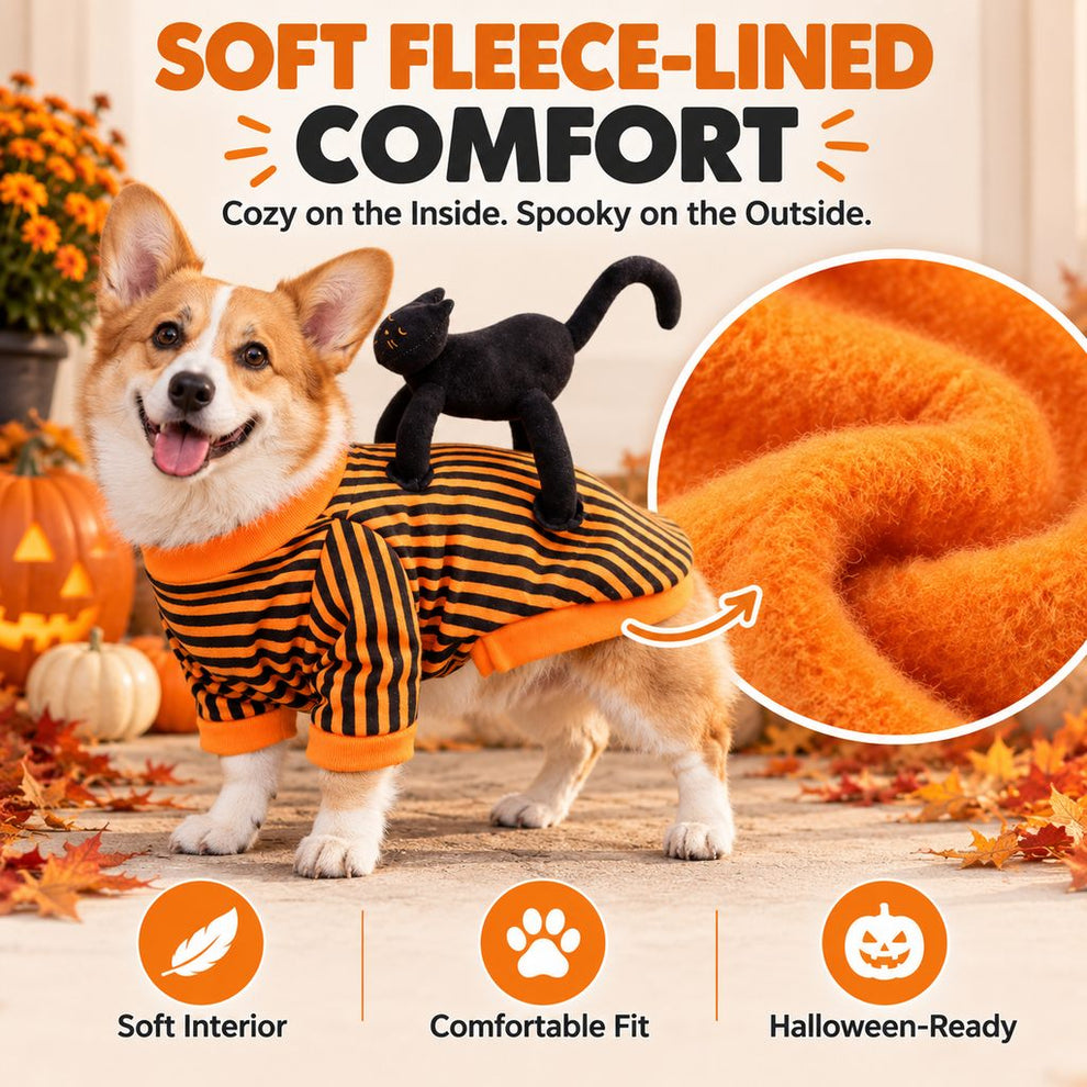 Fleece-lined Black Cat Rider Halloween pet costume