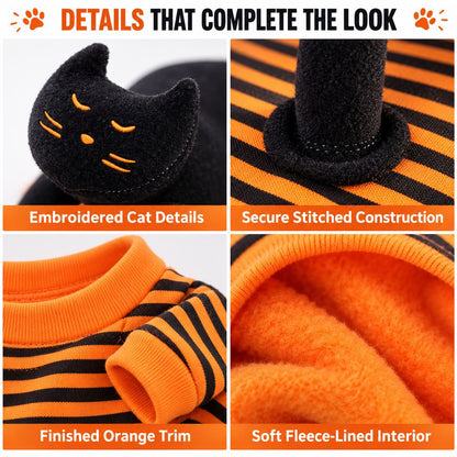Black Cat Rider pet costume fabric and stitching details