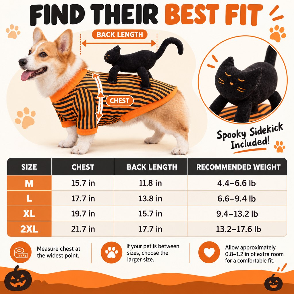 Black Cat Rider Halloween pet costume size guide