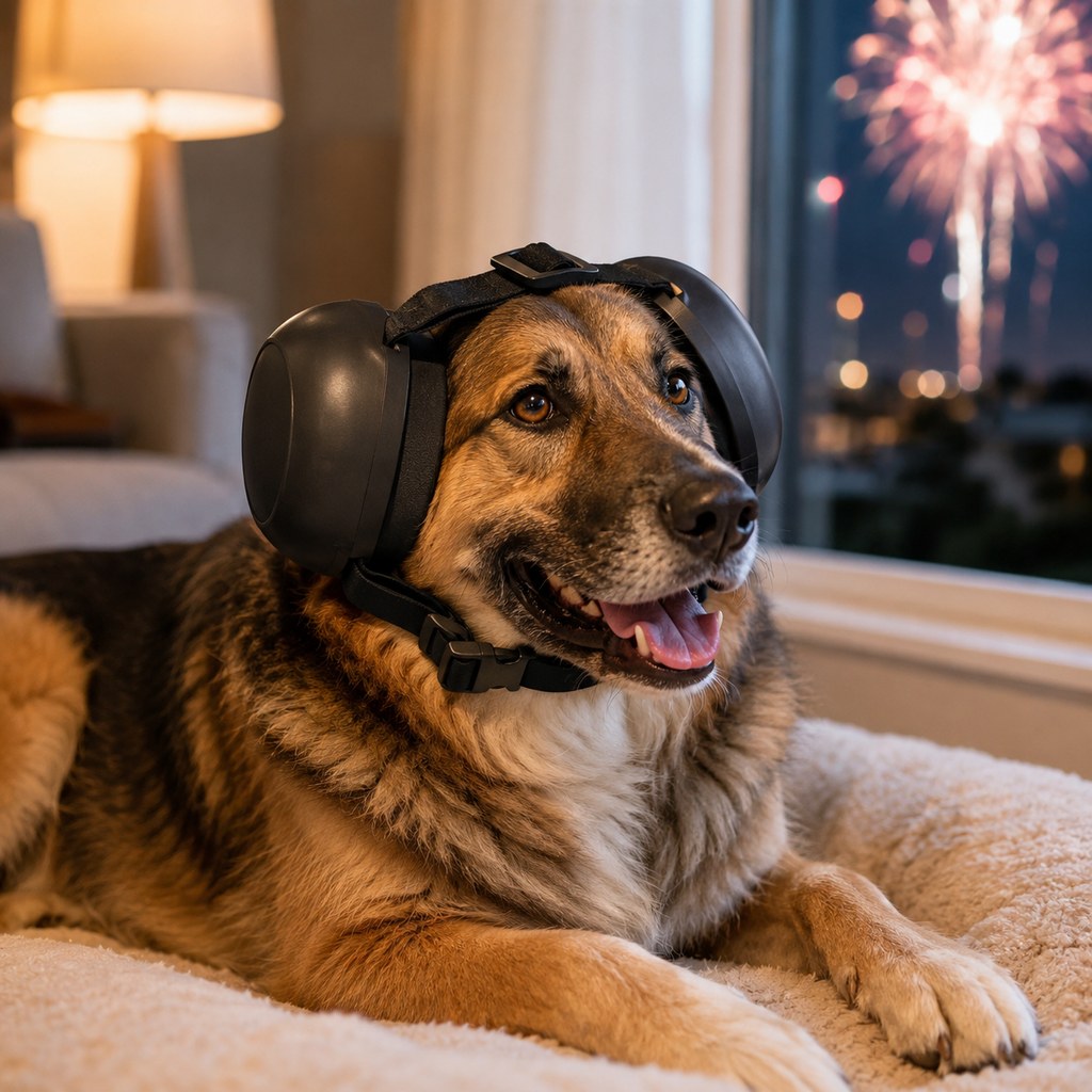 Paws in Awe Dog Noise-Reducing Ear Muffs for Fireworks, Thunderstorms & Grooming - Adjustable Anxiety Comfort Ear Protection for Medium & Large Dogs image 1