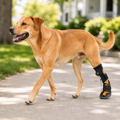 Black orange 1-pack dog paw-lift support boot on one rear leg
