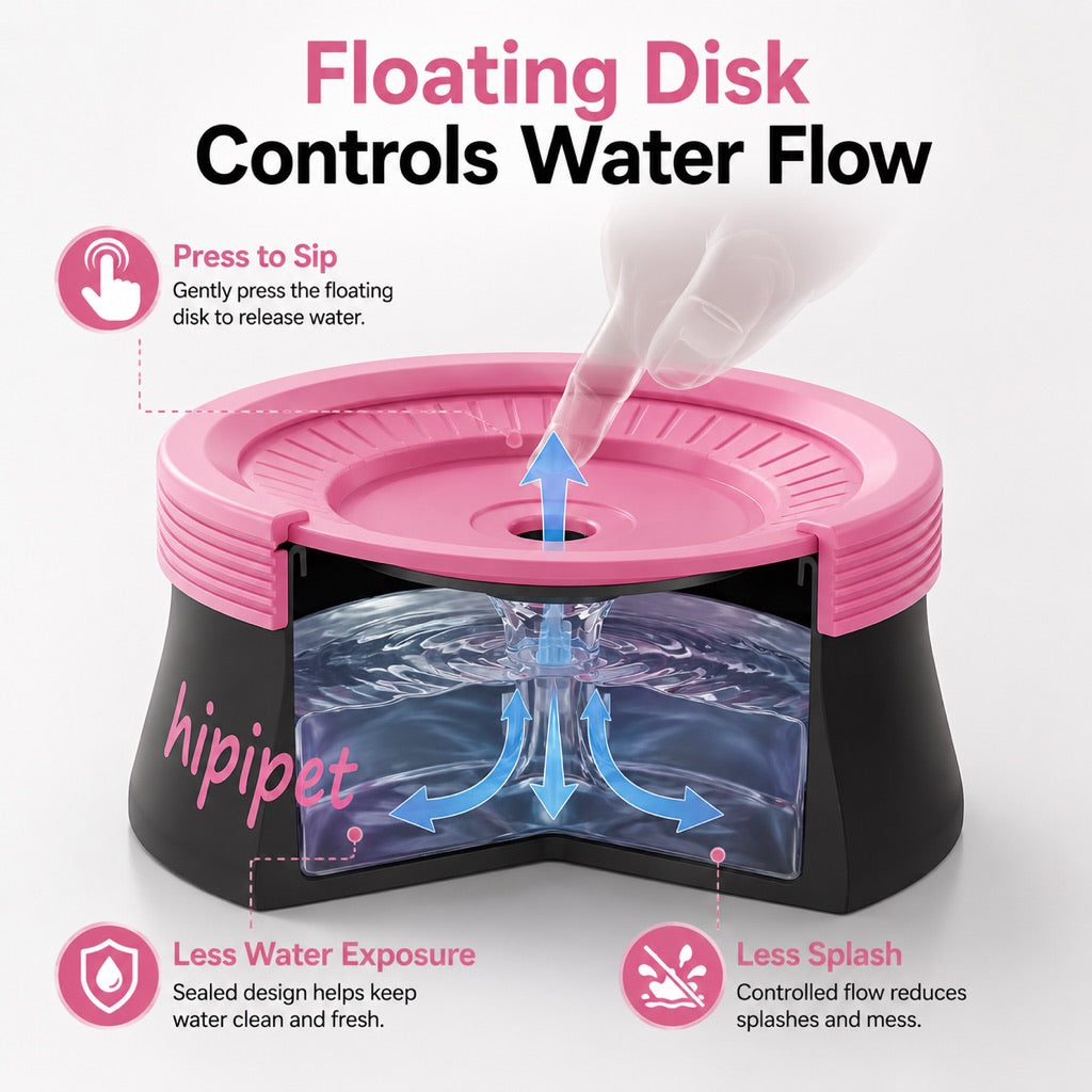 Black and pink floating water bowl for dogs and cats