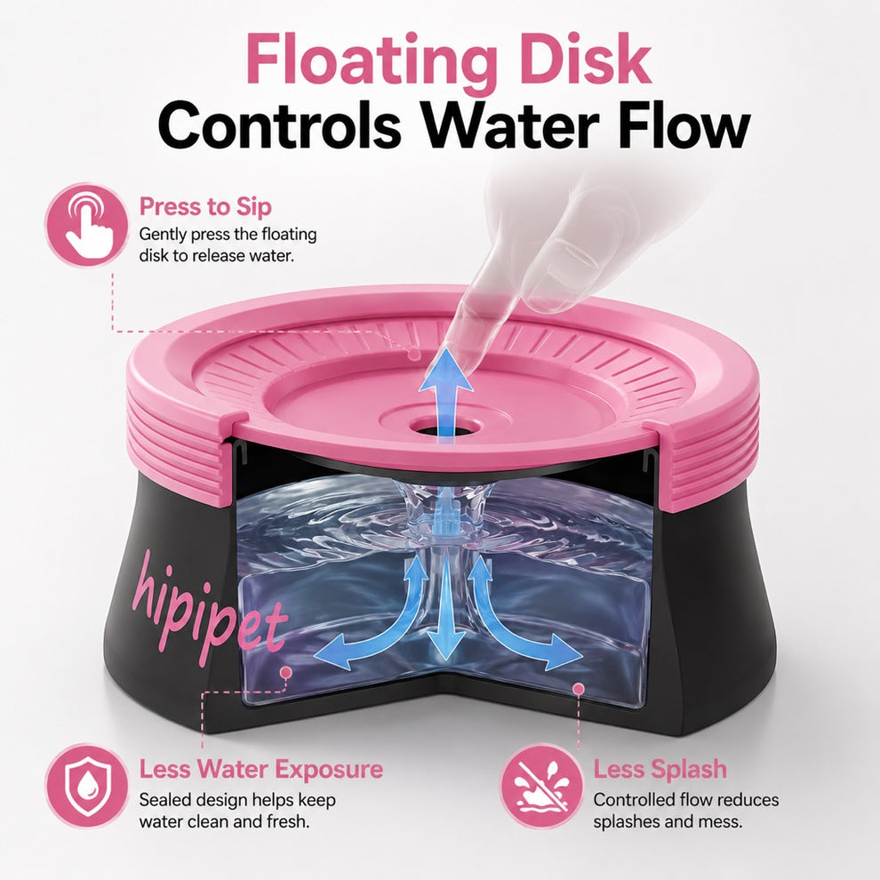Black and pink floating water bowl for dogs and cats