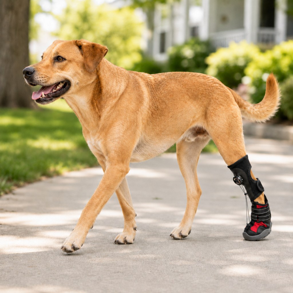 Black red 1-pack dog paw-lift support boot on one rear leg