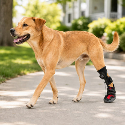 Black red 1-pack dog paw-lift support boot on one rear leg