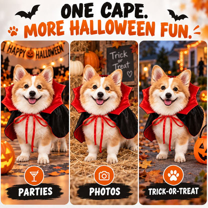 Black and red vampire dog cape costume detail grid