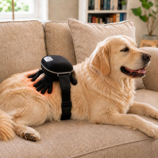 Black remote control dog massager lifestyle image