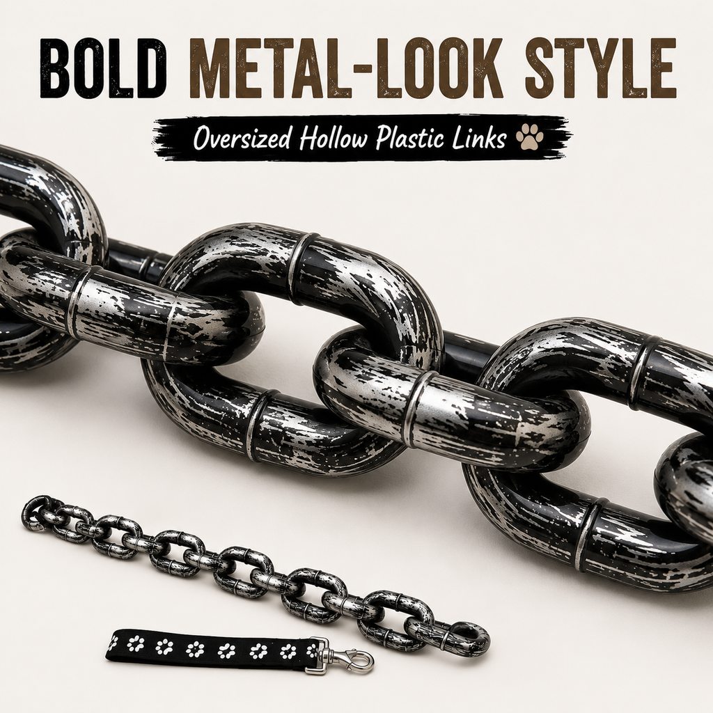 Black and silver chain-look dog leash detail