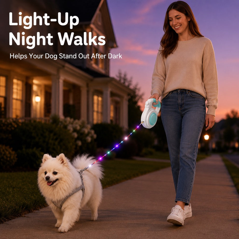 Paws in Awe Rechargeable Light-Up Retractable Dog Leash for Night Walks - Helps Small Dogs Stay Visible & Easy to Control image 2